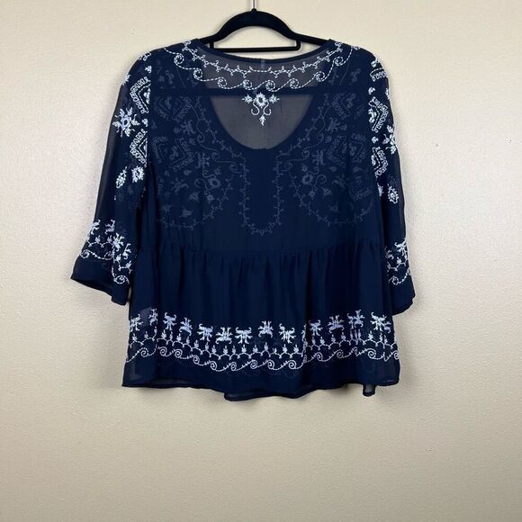 Free People Top Blouse Embroidered Oversized White Black Size XS - Picture 3 of 5